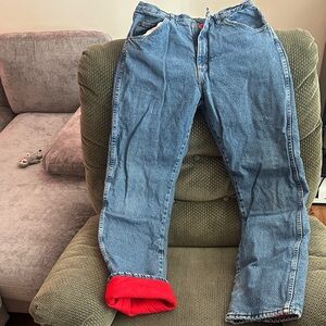 Wrangler Blue Denim Jeans lined with Red fleece